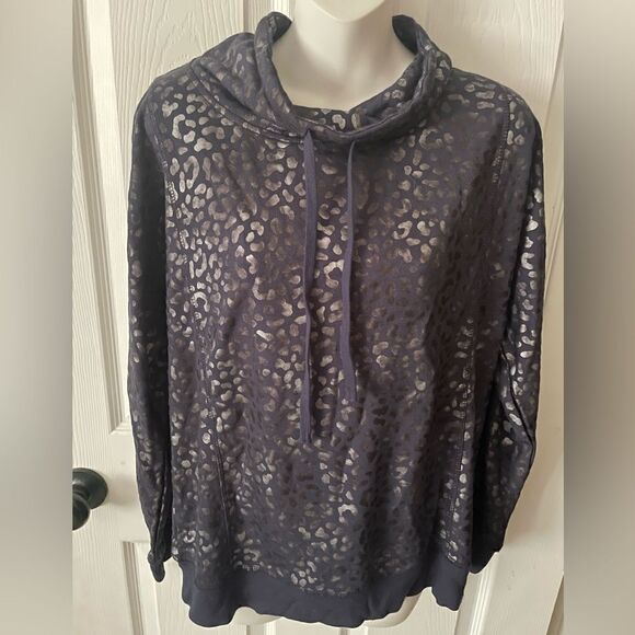🆕 June & Delaney Women’s Blue /metallic Print Cowl Neck Sweatshirt Size M - Picture 1 of 5